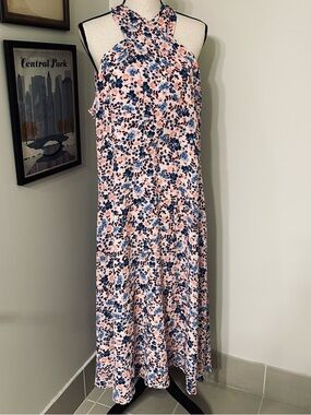 BCBG Paris Floral Halter A-Line Dress XL – Fully Lined, Elegant Midi Length